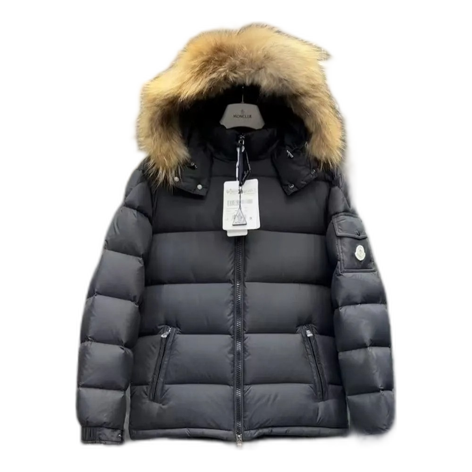 Moncler Fur-Trim Hooded Short Puffer Jacket | Black