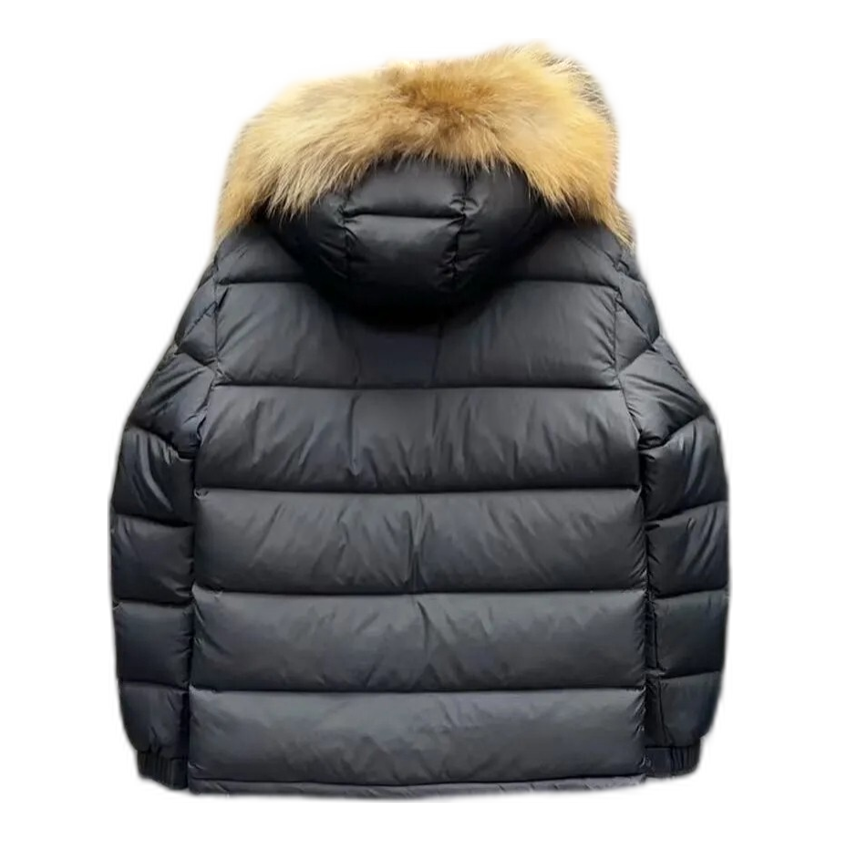 Moncler Fur-Trim Hooded Short Puffer Jacket | Black