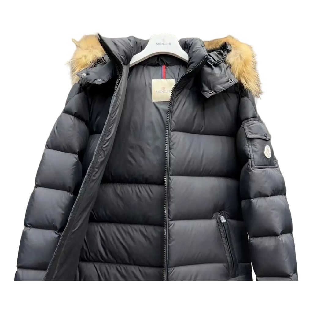 Moncler Fur-Trim Hooded Short Puffer Jacket | Black