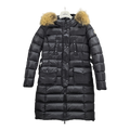 Moncler Four-Pocket Fur-Trim Hooded Long Puffer Coat | Black
