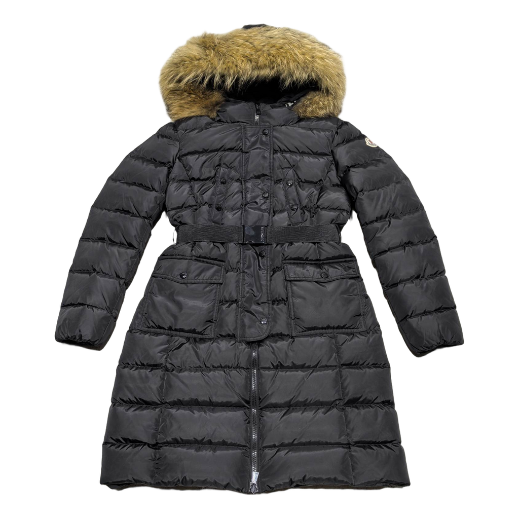Moncler Four-Pocket Fur-Trim Hooded Long Puffer Coat | Black