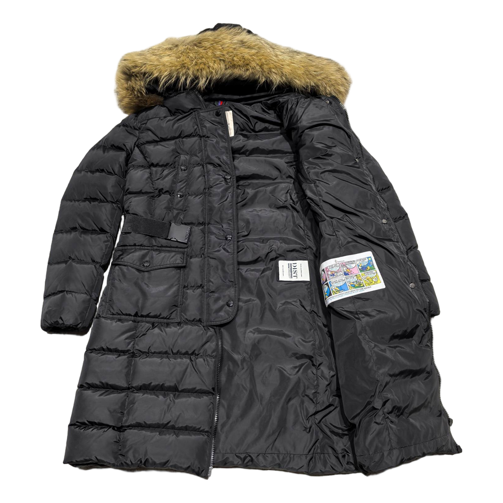 Moncler Four-Pocket Fur-Trim Hooded Long Puffer Coat | Black