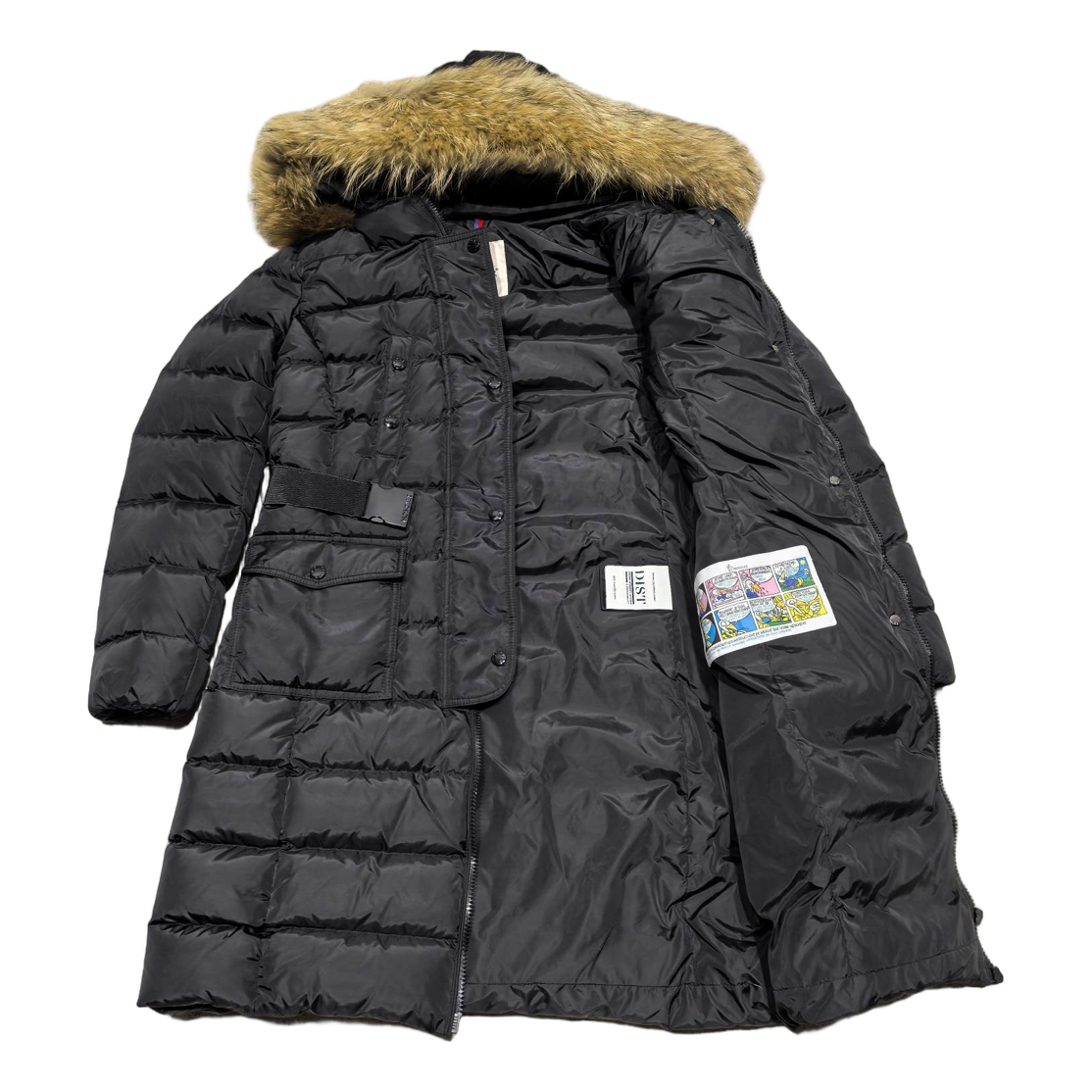 Moncler Four-Pocket Fur-Trim Hooded Long Puffer Coat | Black
