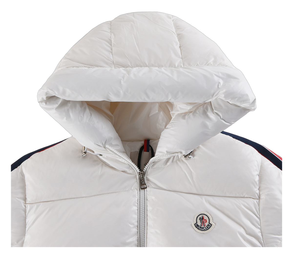 Moncler Tricolour Sleeve-Stripe Hooded Puffer Jacket | White