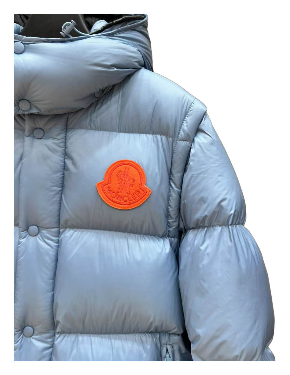 Moncler Orange-Badge Hooded Puffer Jacket | Ice Blue