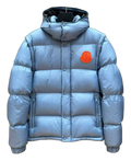 Moncler Orange-Badge Hooded Puffer Jacket | Ice Blue