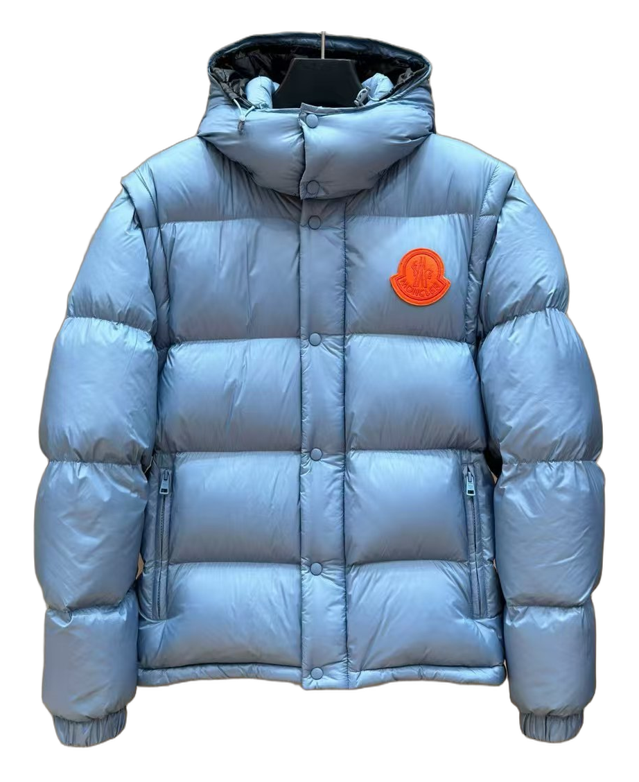 Moncler Orange-Badge Hooded Puffer Jacket | Ice Blue