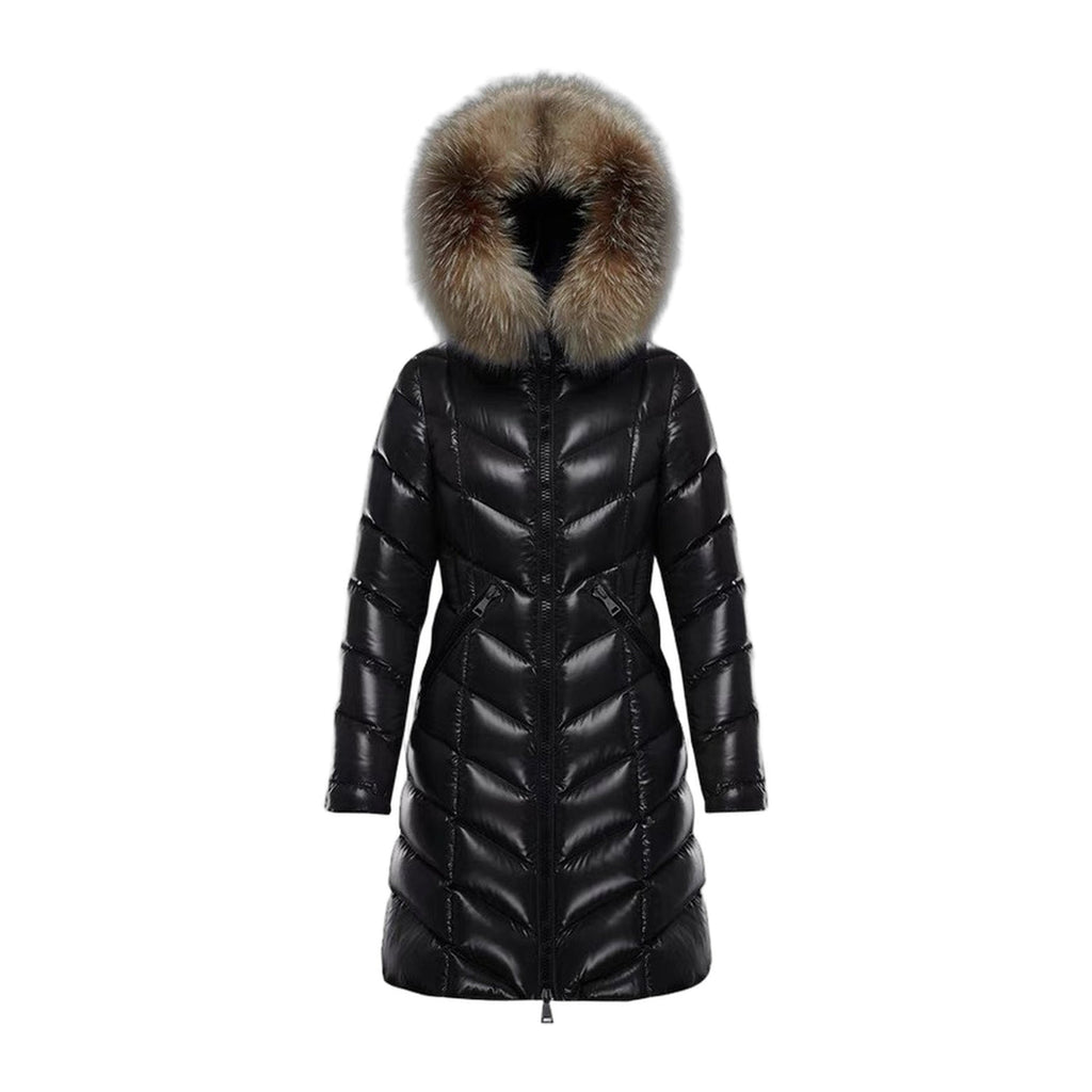 Moncler Fulmarus Chevron-Quilted Fur-Trim Long Coat