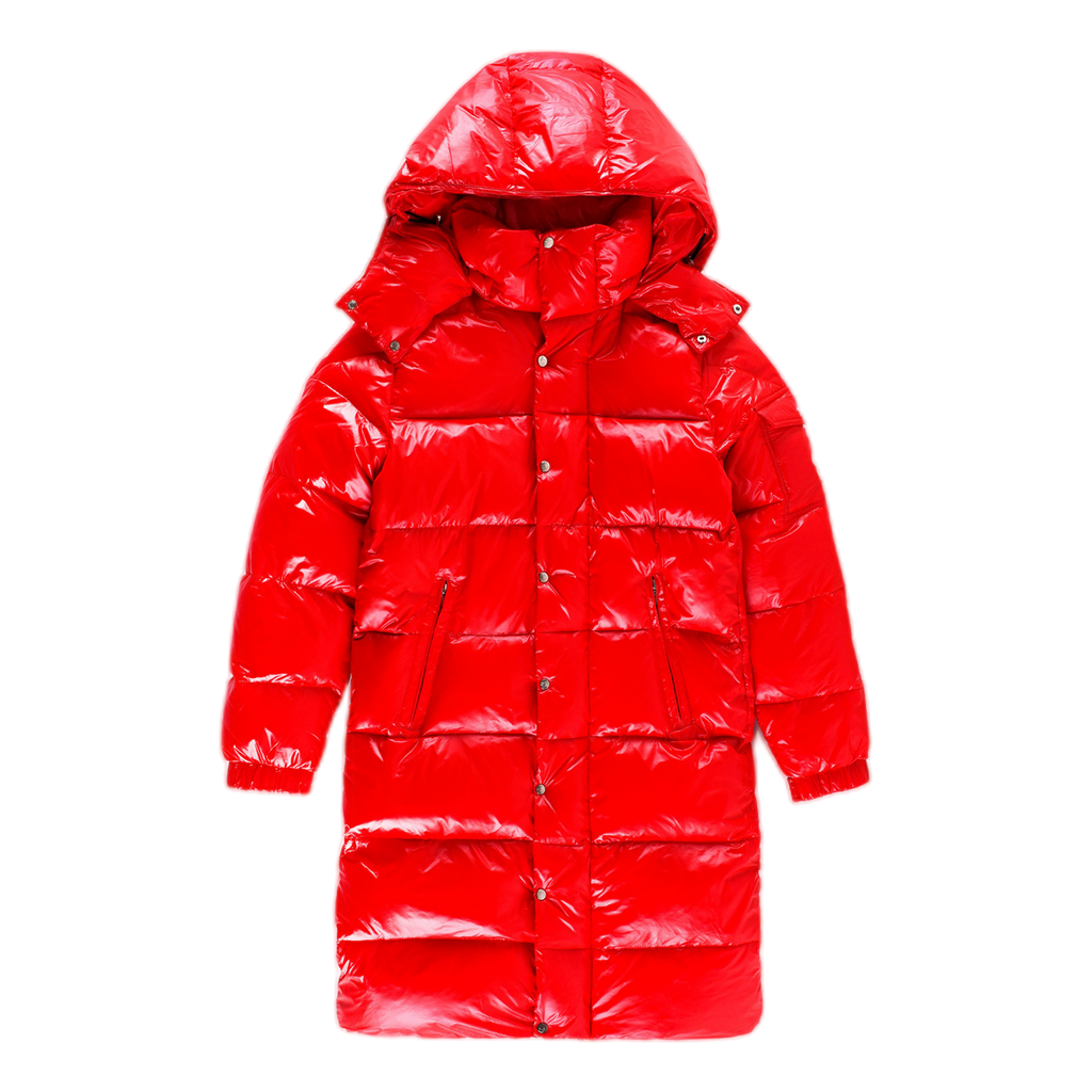 Moncler Hanoverian Glossy Hooded Long Puffer Coat | Red