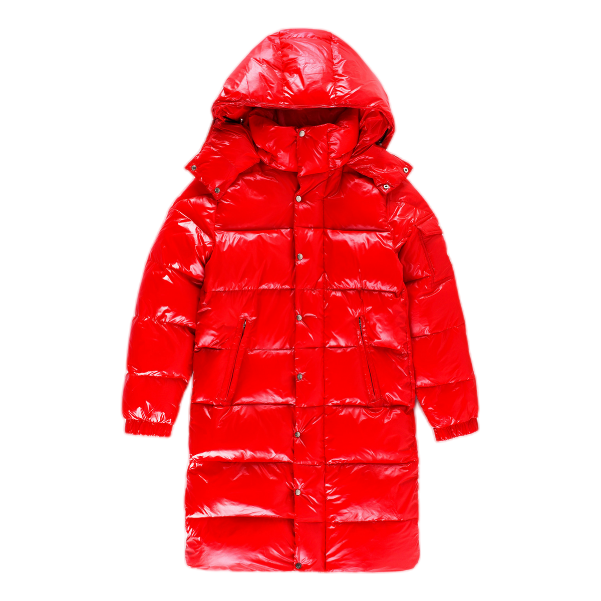 Moncler Hanoverian Glossy Hooded Long Puffer Coat | Red