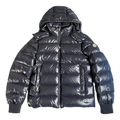 Moncler Glossy Logo-Zip Hooded Puffer Jacket | Navy