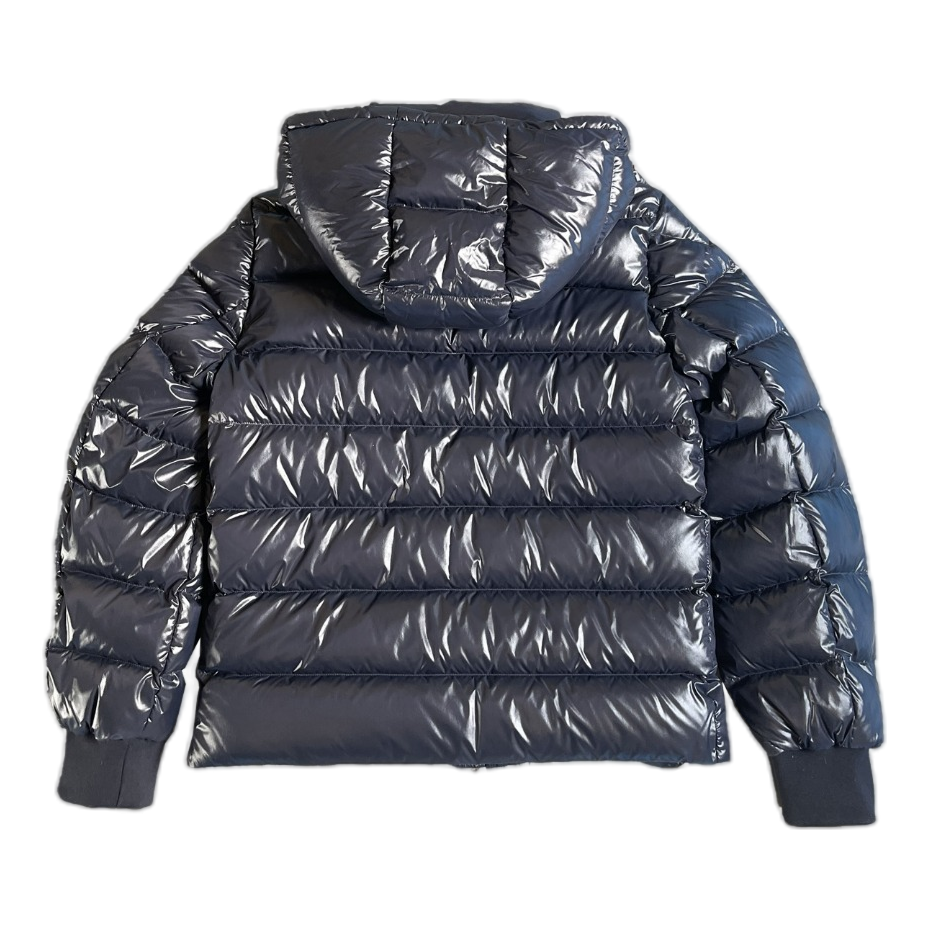 Moncler Glossy Logo-Zip Hooded Puffer Jacket | Navy