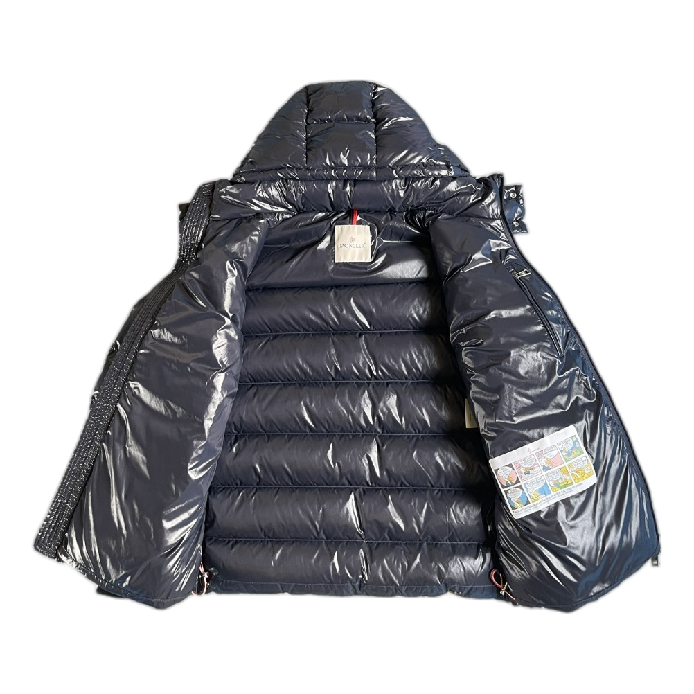 Moncler Glossy Logo-Zip Hooded Puffer Jacket | Navy