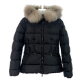 Moncler Cinched-Waist Fur-Trim Hooded Puffer Jacket | Black