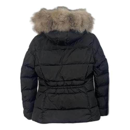 Moncler Cinched-Waist Fur-Trim Hooded Puffer Jacket | Black