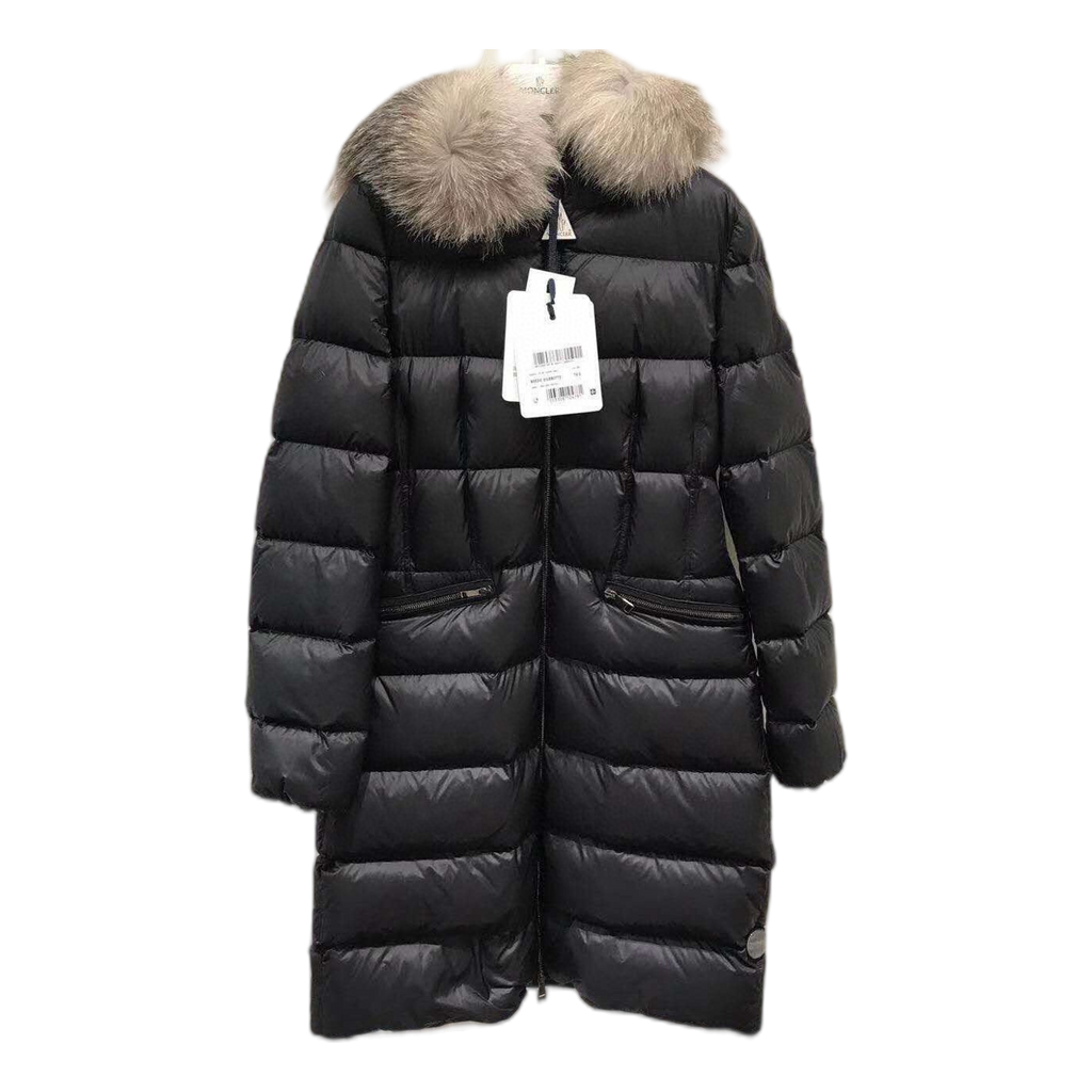 Moncler Four-Pocket Fur-Trim Hooded Long Puffer Coat | Black