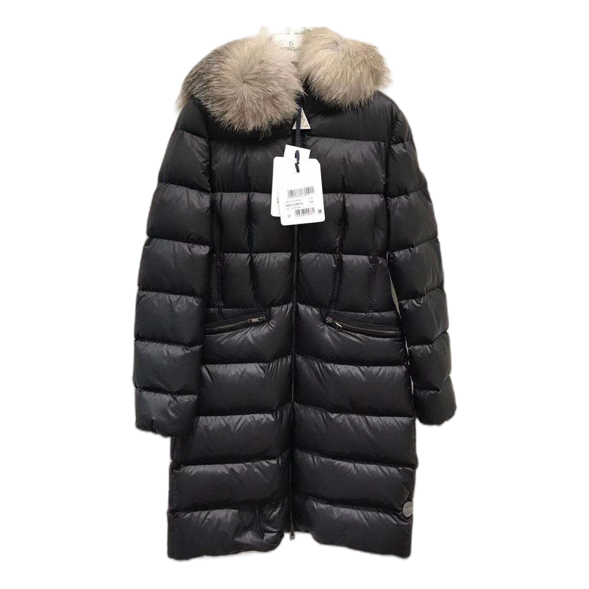 Moncler Four-Pocket Fur-Trim Hooded Long Puffer Coat | Black