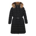 Moncler Khloe Belted Fur-Trim Hooded Long Coat | Black