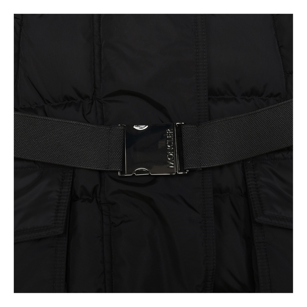 Moncler Khloe Belted Fur-Trim Hooded Long Coat | Black