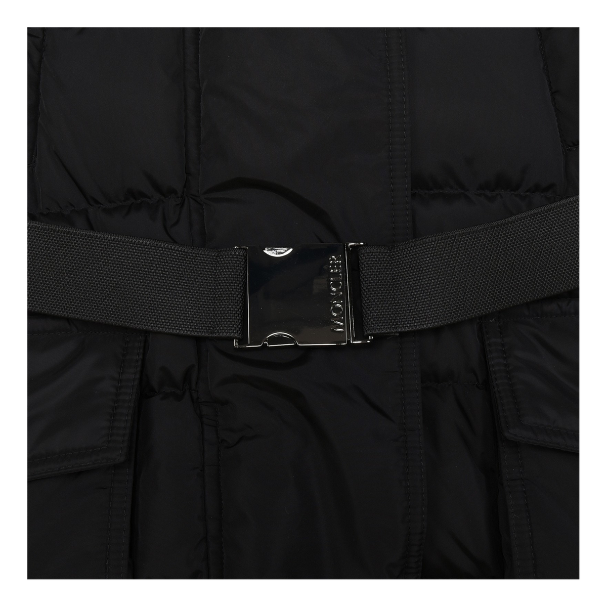 Moncler Khloe Belted Fur-Trim Hooded Long Coat | Black