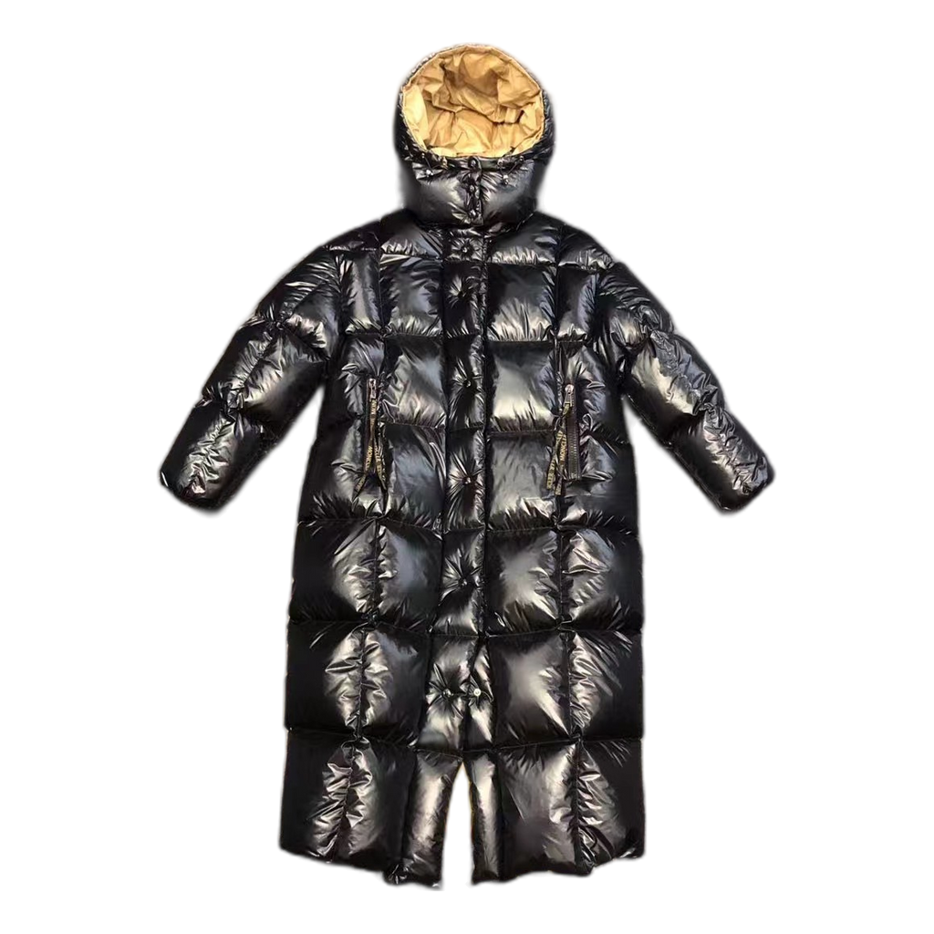 Moncler Gold-Lined Glossy Long Puffer Coat | Black