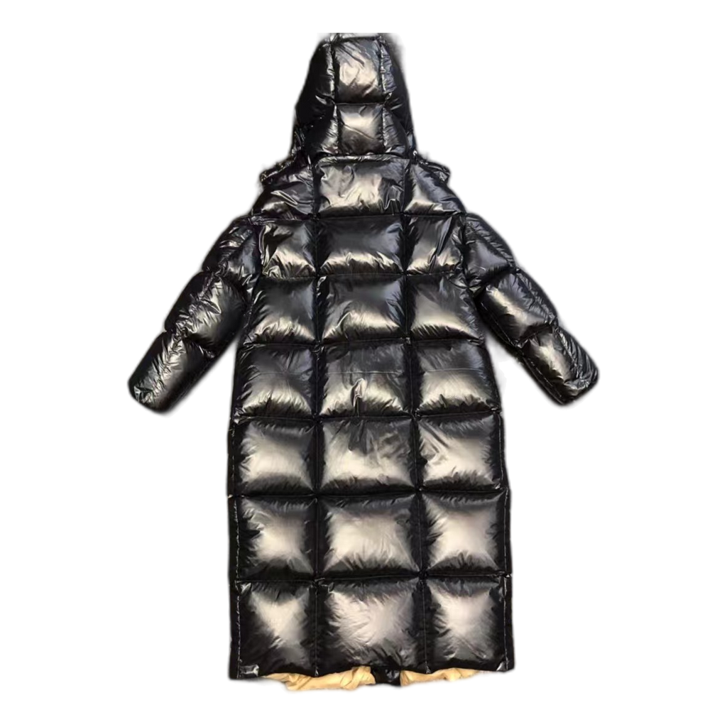 Moncler Gold-Lined Glossy Long Puffer Coat | Black