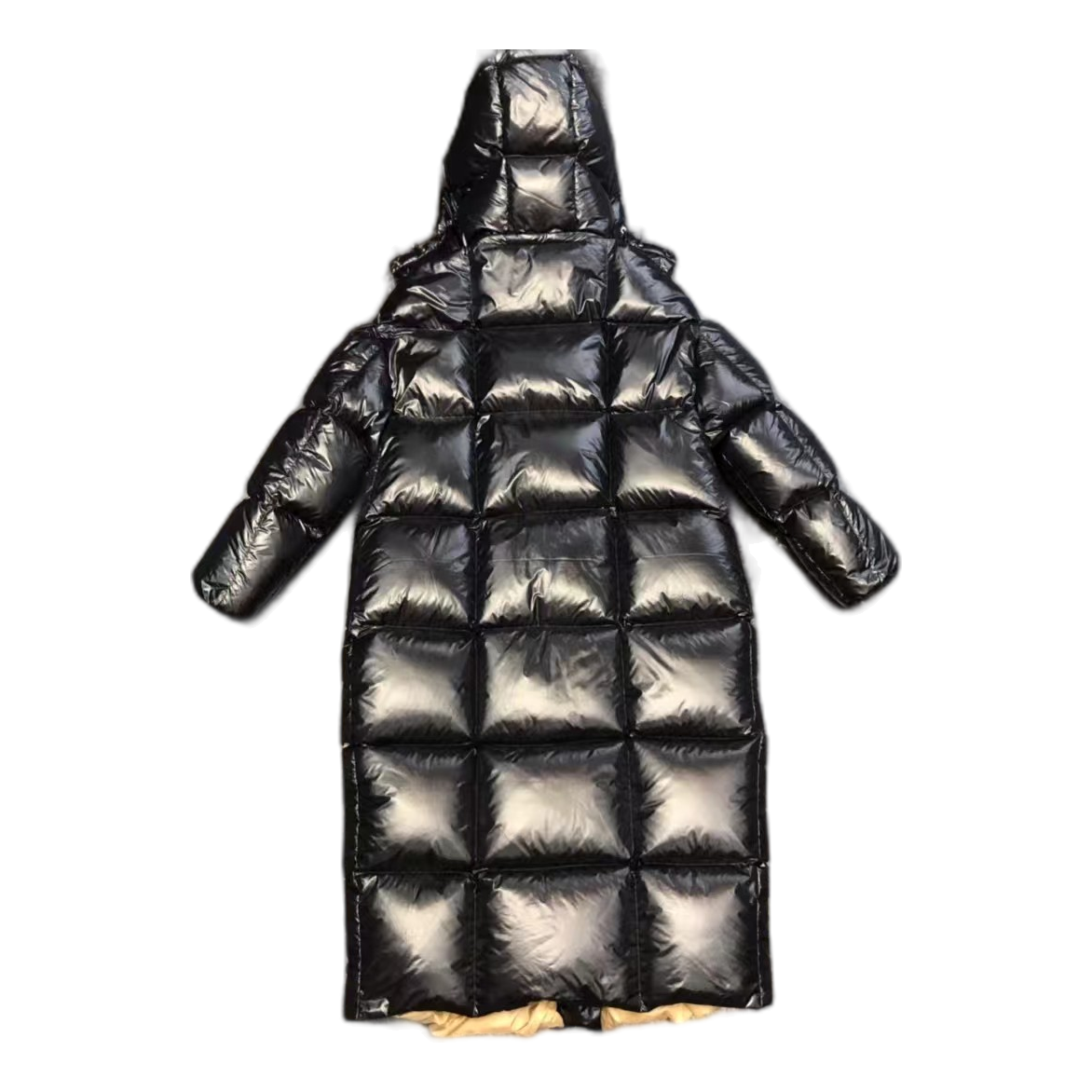 Moncler Gold-Lined Glossy Long Puffer Coat | Black