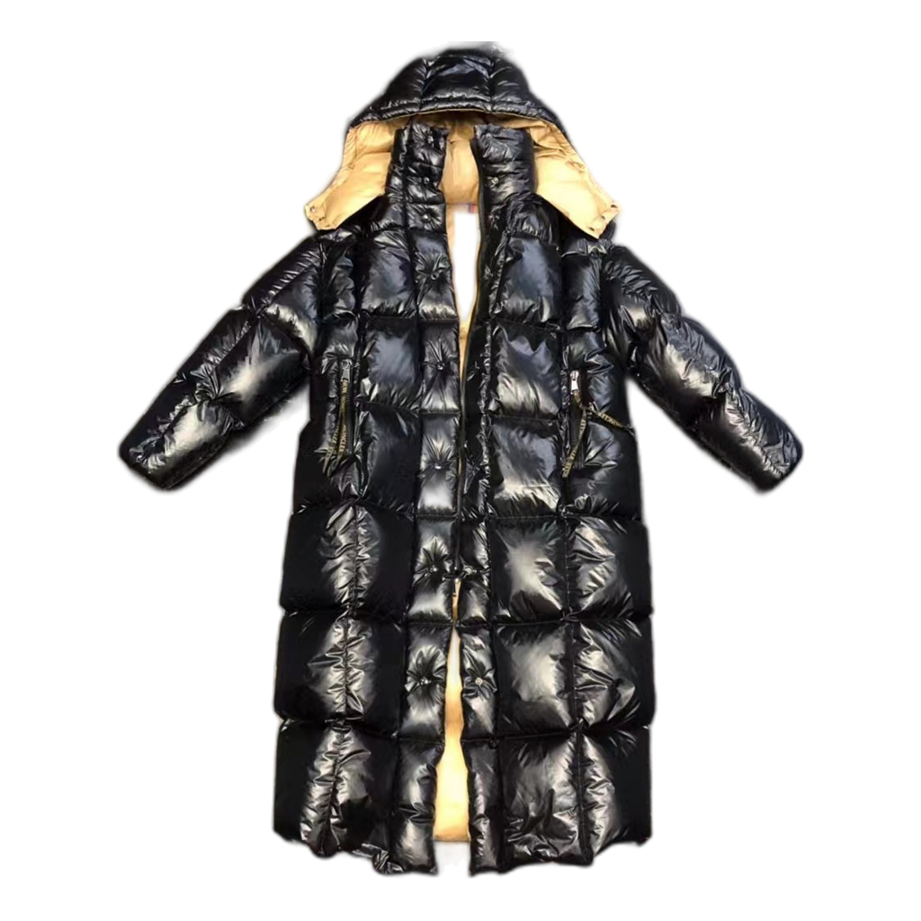 Moncler Gold-Lined Glossy Long Puffer Coat | Black