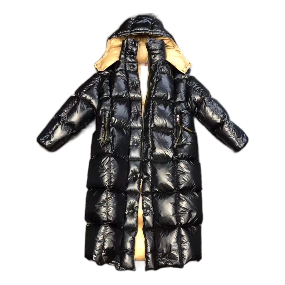 Moncler Gold-Lined Glossy Long Puffer Coat | Black