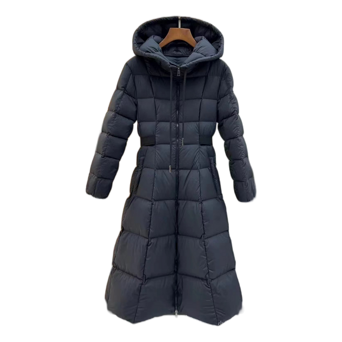 Moncler Drawstring-Hood Fitted Long Puffer Coat | Black
