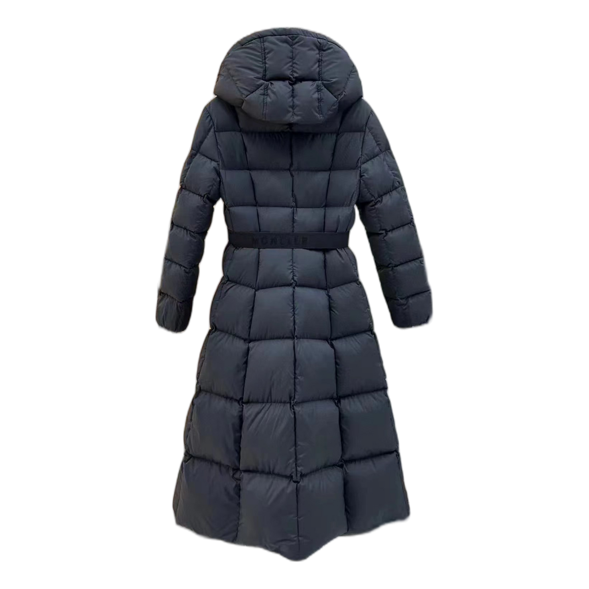 Moncler Drawstring-Hood Fitted Long Puffer Coat | Black