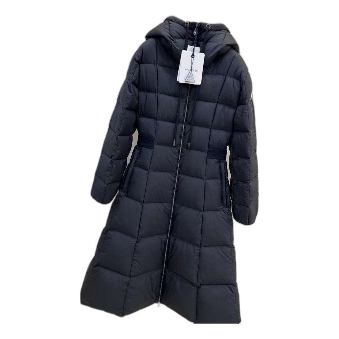 Moncler Drawstring-Hood Fitted Long Puffer Coat | Black