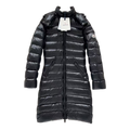 Moncler Narrow-Quilt Fur-Trim Hooded Long Puffer Coat | Black