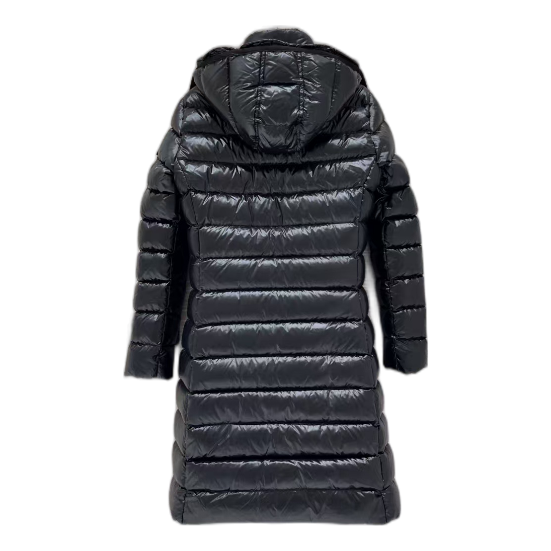Moncler Narrow-Quilt Fur-Trim Hooded Long Puffer Coat | Black
