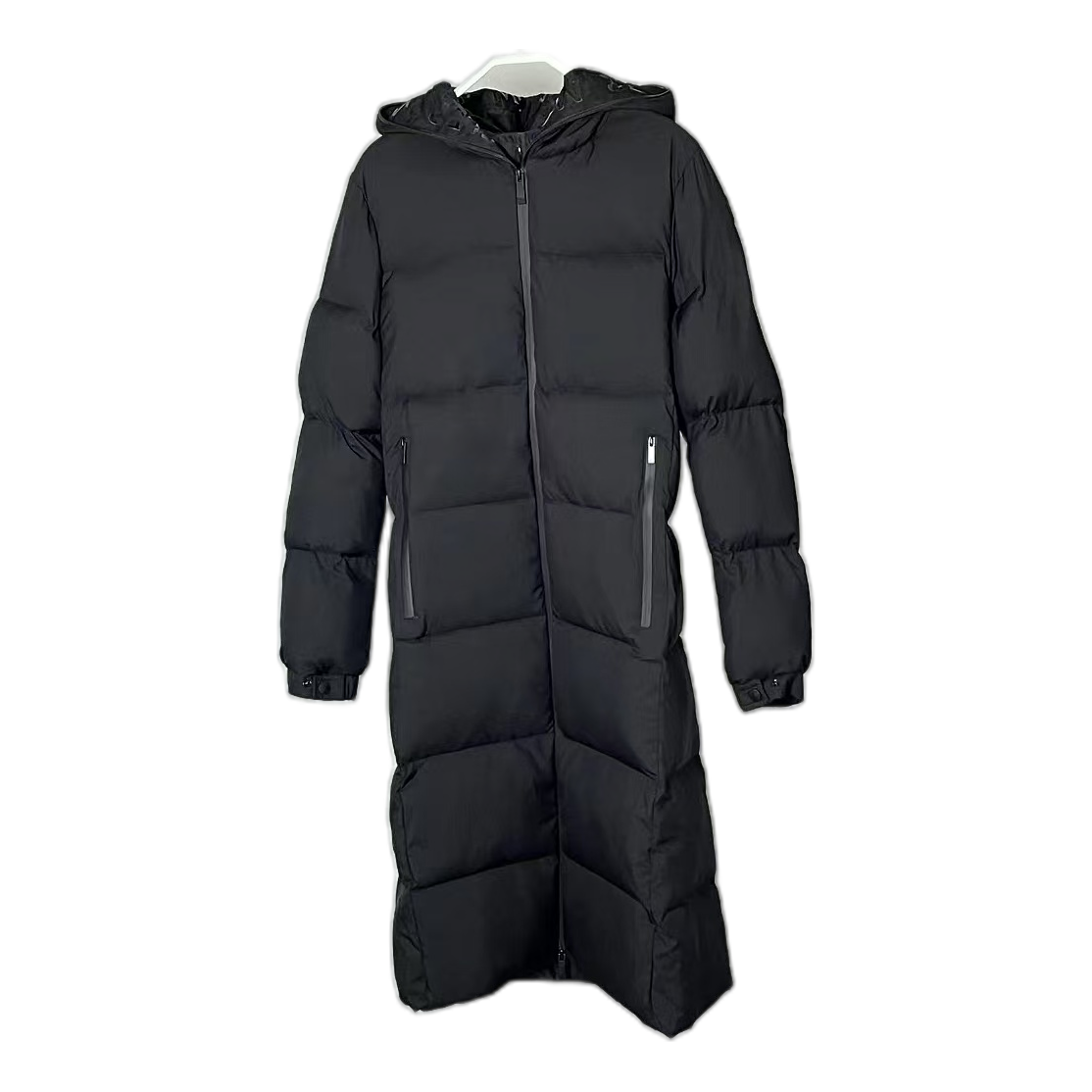 Moncler Matte Zip-Front Hooded Long Puffer Coat | Black