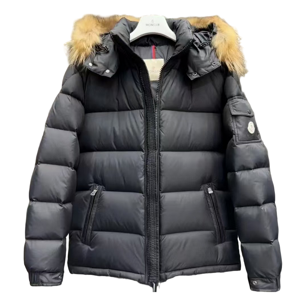 Moncler Fur-Trim Hooded Puffer Jacket | Black