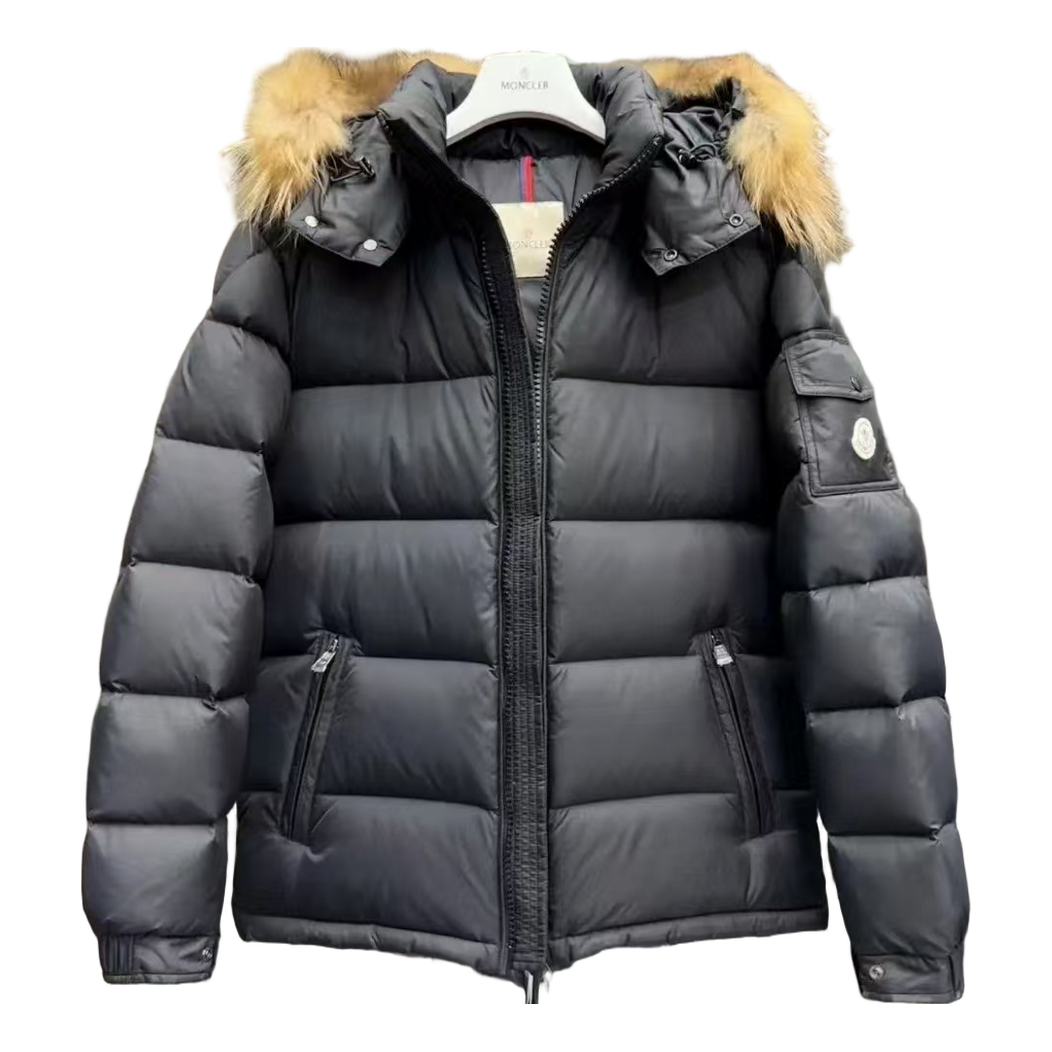 Moncler Fur-Trim Hooded Puffer Jacket | Black