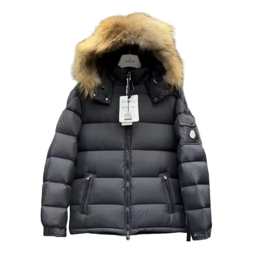 Moncler Fur-Trim Hooded Puffer Jacket | Black