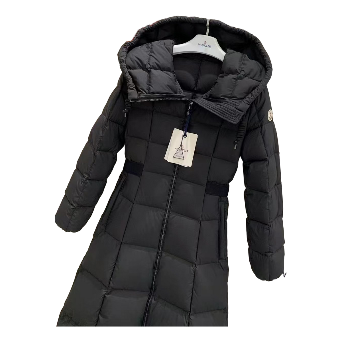 Moncler Fitted Long Hooded Puffer Coat | Black