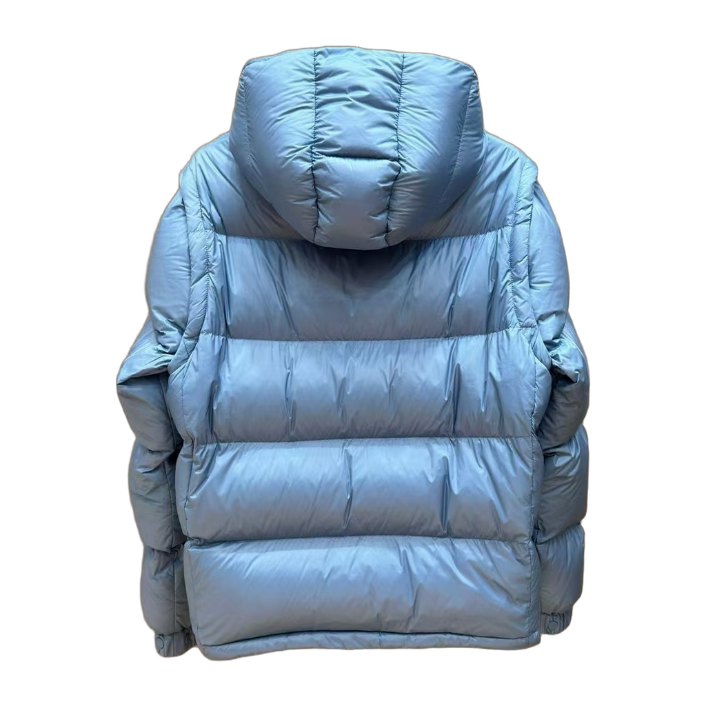 Moncler Orange-Badge Hooded Puffer Jacket | Ice Blue