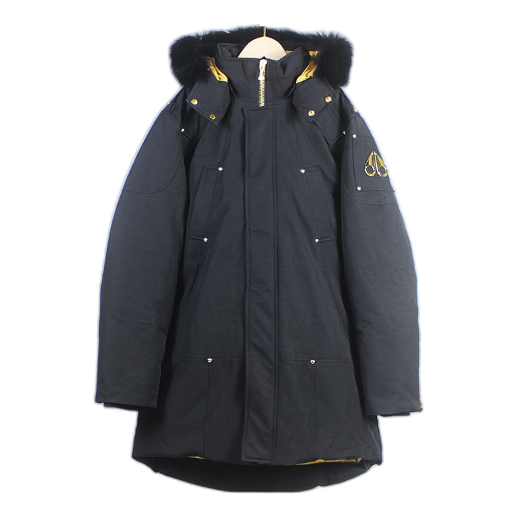 Moose Knuckles Stag Lake Gold-Trim Fur-Hood Parka | Black