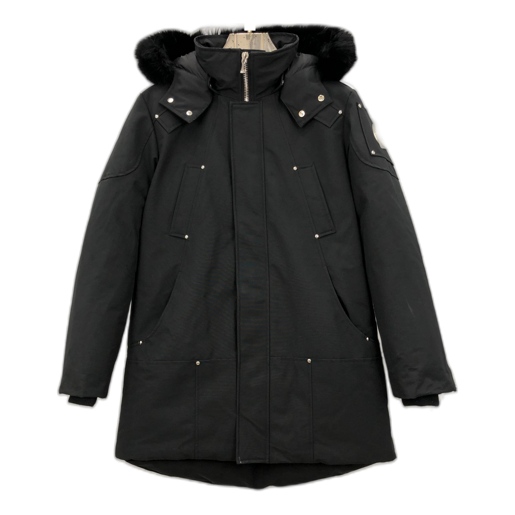 Moose Knuckles Curved-Hem Fur-Trim Hooded Parka | Black