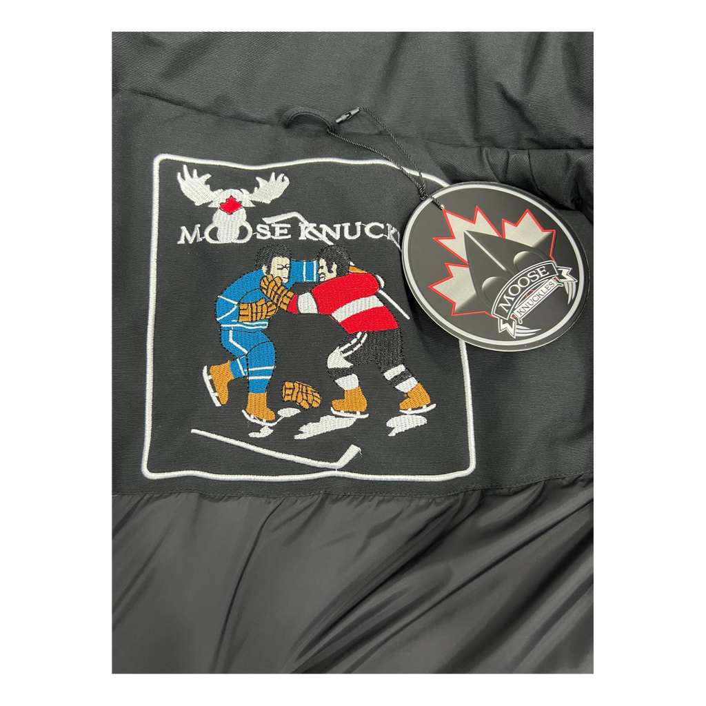Moose Knuckles Curved-Hem Fur-Trim Hooded Parka | Black