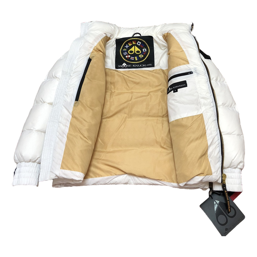 Moose Knuckles Logo-Zip Quilted Puffer Bomber | Off White