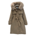 Prada Belted Fur-Trim Hooded Coat | Beige