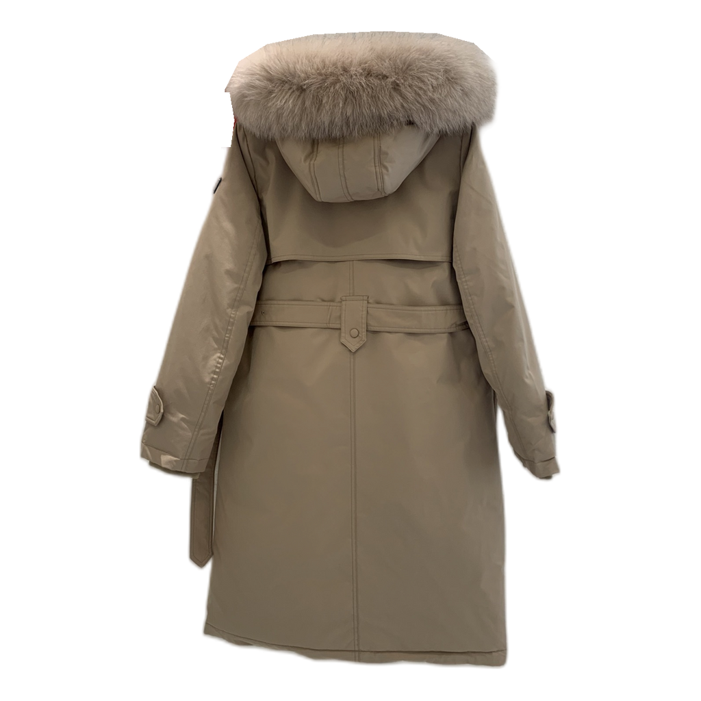 Prada Belted Fur-Trim Hooded Coat | Beige