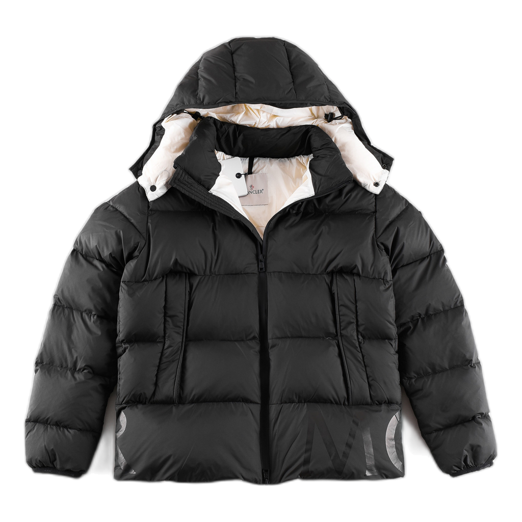 Moncler Contrast-Lined Logo-Hood Puffer Jacket | Black