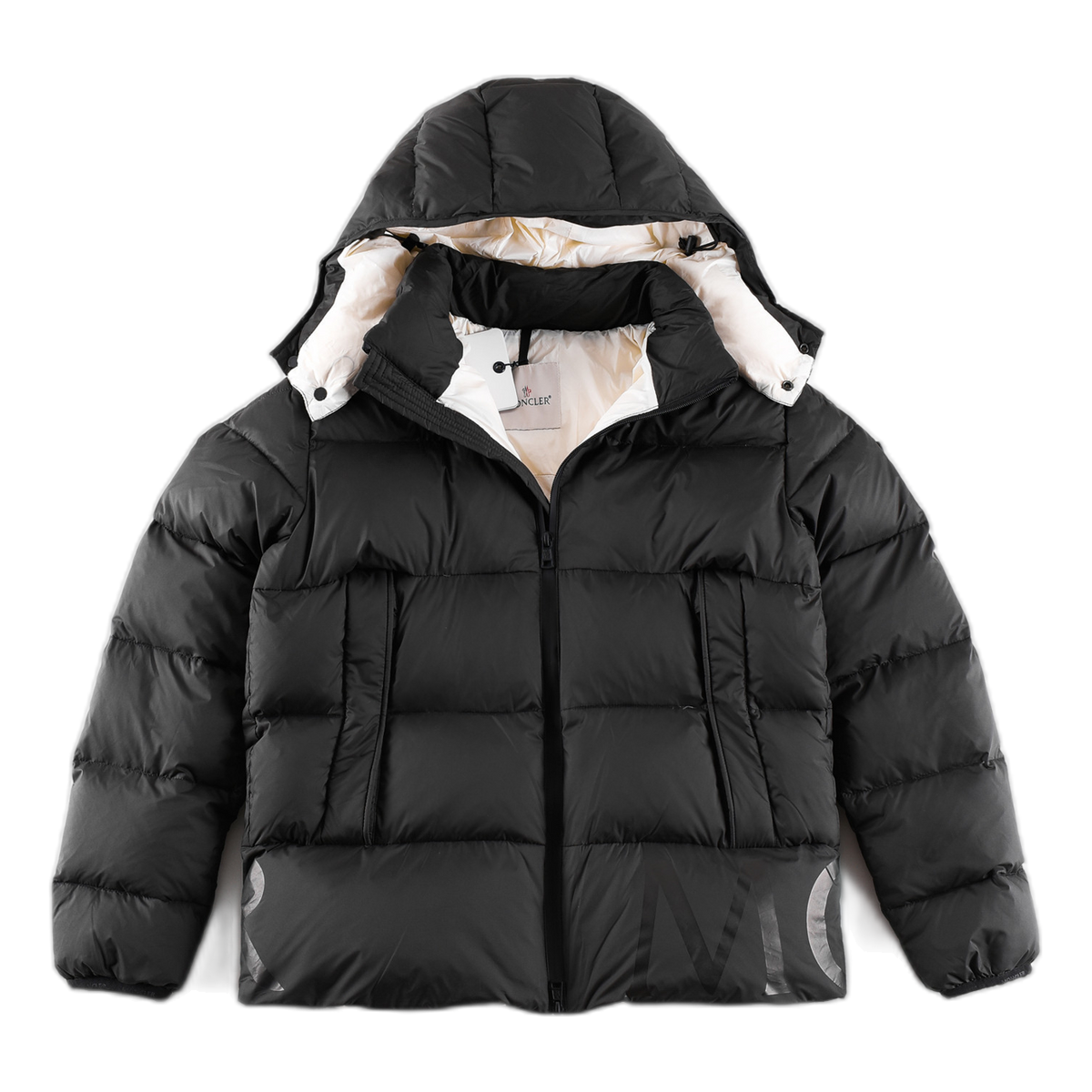 Moncler Contrast-Lined Logo-Hood Puffer Jacket | Black