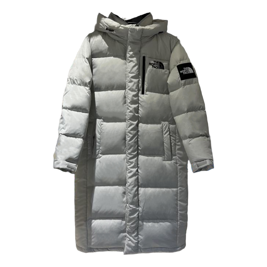The North Face Color-Block Hooded Long Puffer Coat | Grey