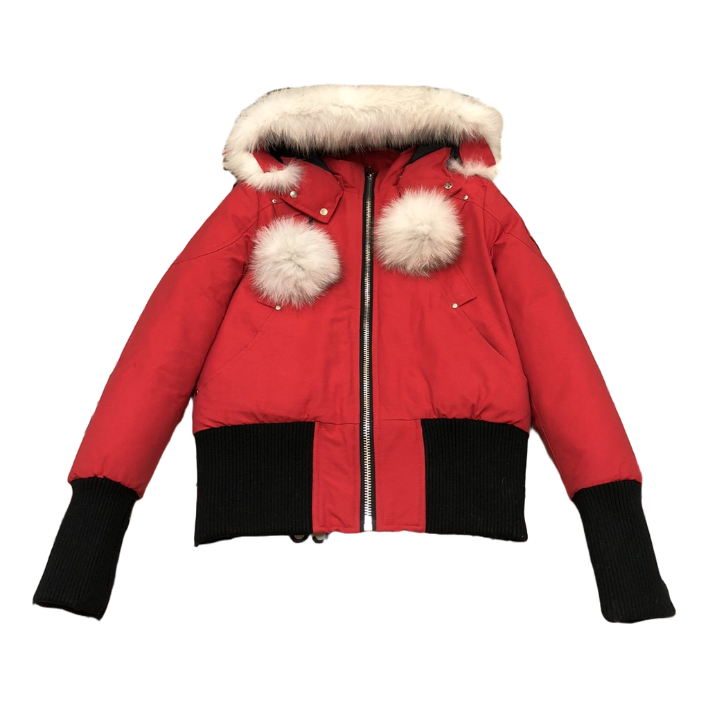 Moose Knuckles Debbie Pom-Pom Hooded Bomber | Red